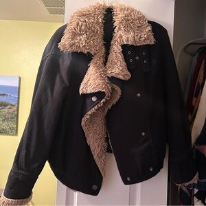 Free People Faux Fur Collar Coat